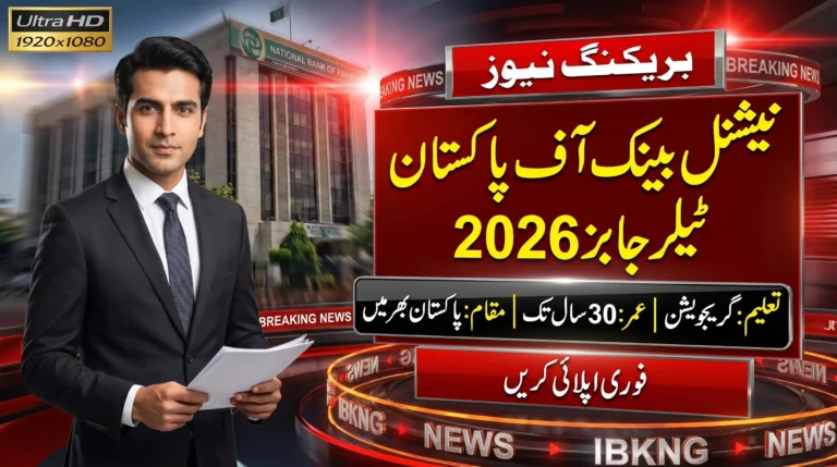 NBP Teller Jobs 2026 – Breaking News thumbnail showing National Bank of Pakistan Teller recruitment announcement with eligibility details in Urdu